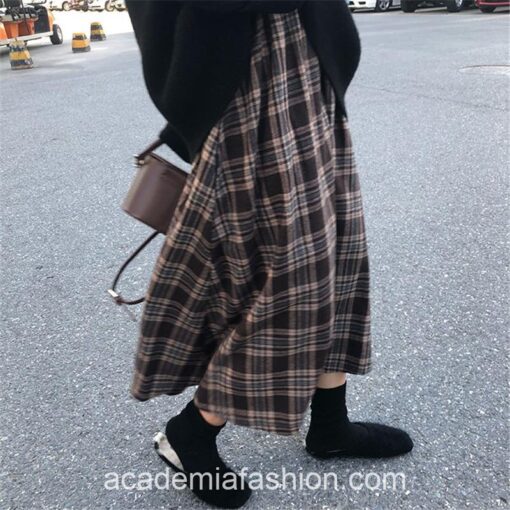 Academia Classical Wool Pleated Plaid Midi Skirt