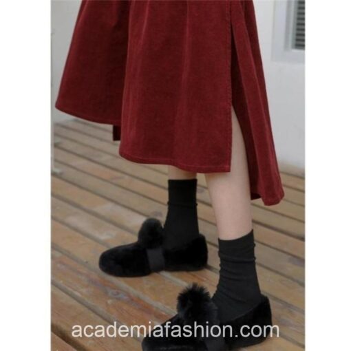 Academia Corduroy Elastic High Waist A-line Pleated Skirt