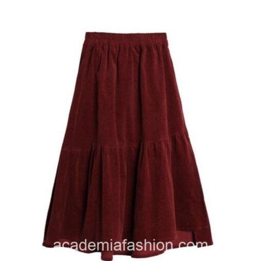 Academia Corduroy Elastic High Waist A-line Pleated Skirt