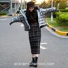 Academia High Waist Midi Long Wool Plaid Skirt