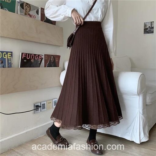 Classical Dark Academia  A-Line Lace Long Midi Skirt