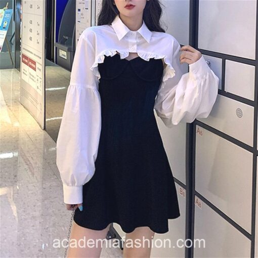 Dreamy Gothic Academia Long Sleeve One-Piece Mini Dress