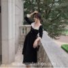 Elegant Gothic Academia Square Collar Long Sleeve Dress
