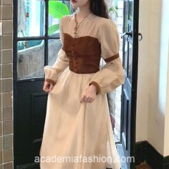Enigmatic Gothic Academia V-neck Long Sleeve One-piece Midi Dress