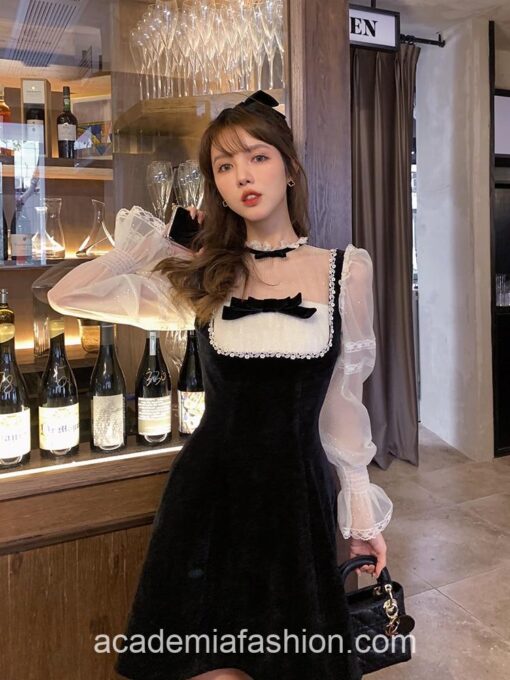 Gothic Academia Spring Lace Fairy One Piece Dress
