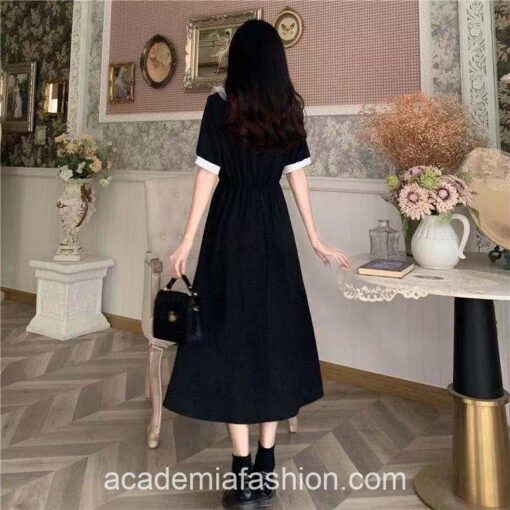Retro Gothic Academia Vintage Short Sleeve Midi Dress