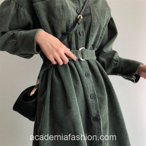 Romantic Academia Solid Corduroy Thicken Chic Dress